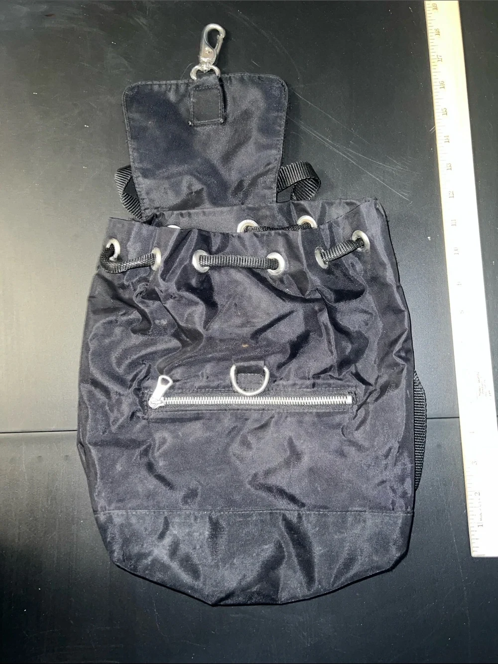 GAP Black Drawstring Backpack with Front Zip Pocket